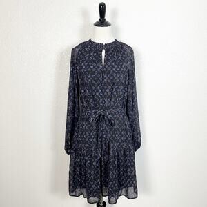 Evereve Office Wedding Guest Hollis Lined Chiffon Long Sleeve Dress Belted S